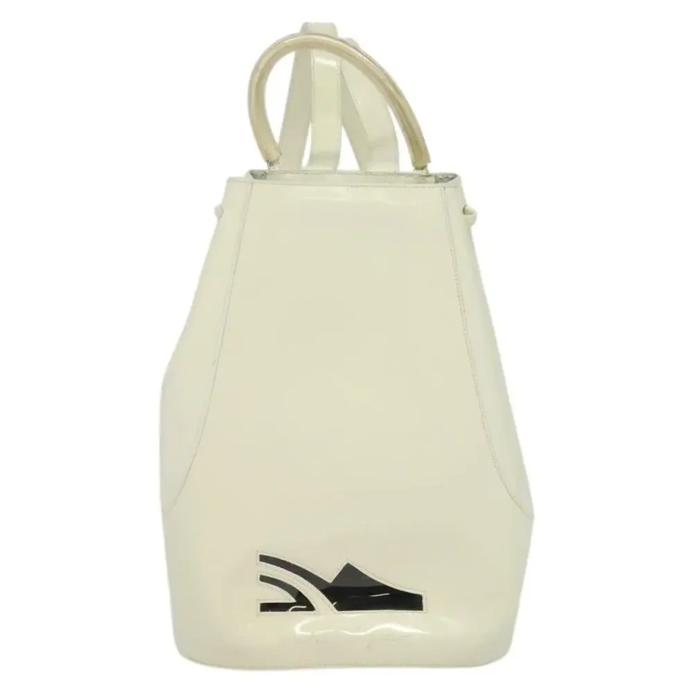 Salvatore Ferragamo Patent Leather Gancini Backpack White